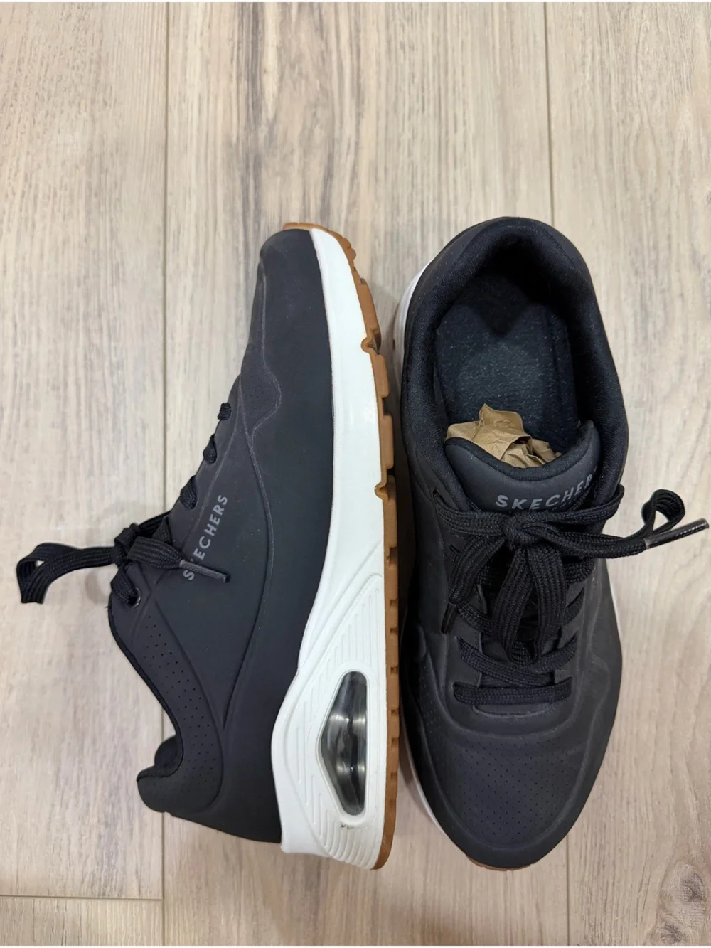 Women’s Skechers Uno Black/White/Tan 8 Wide